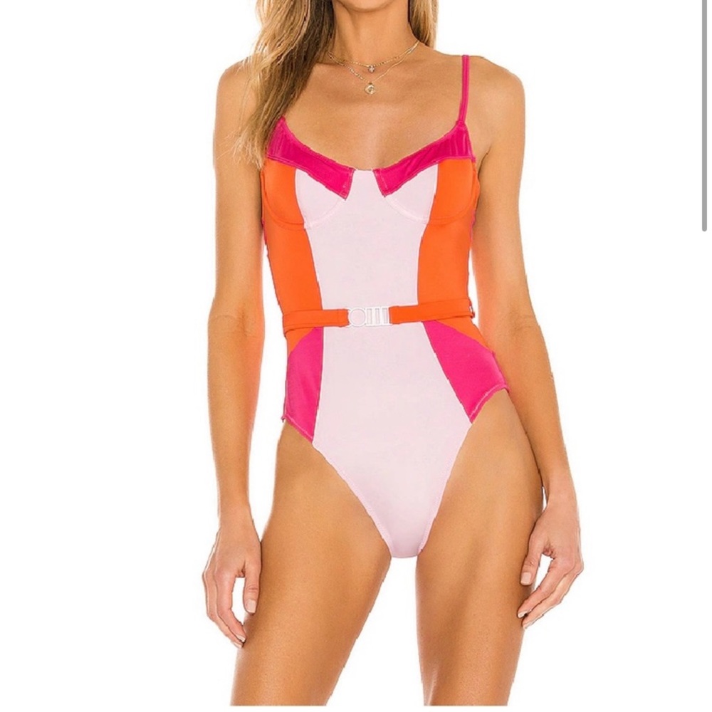 Solid & Striped color lock swimsuit. Large